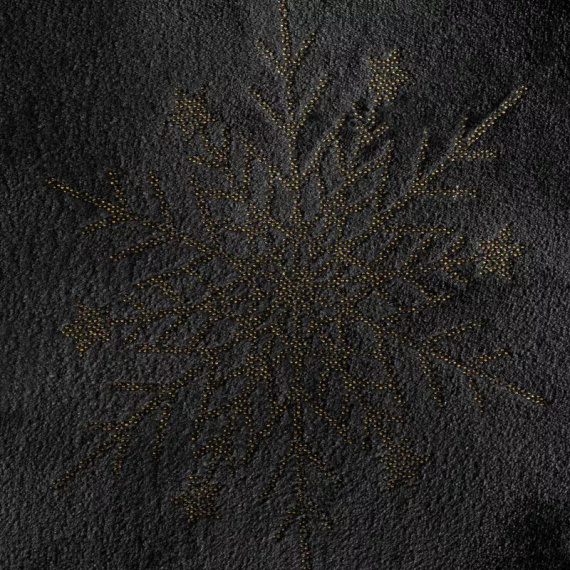 Koc świąteczny Eurofirany czarny złoty śnieżynki– miękka narzuta z mikrofibry, 240 g/m²