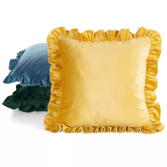 Poszewka 45x45 Brenda szałwiowa welwet Eurofirany falbanki musztardowy 
