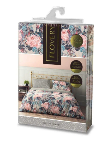 Flovery 001 Pościel bawełniana kwiaty Faro szary
