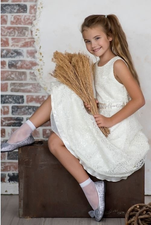 DR1818 Lea Skarpetki Dziewczęce Knittex bianco