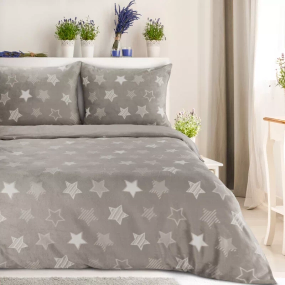 Flano 4 pościel welurowa gwiazdki Eurofirany beżowy