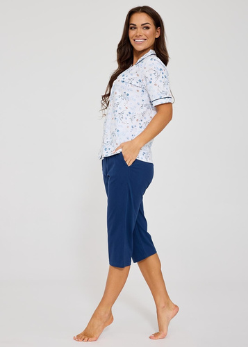 Cornette Yvonne 347/347 piżama damska bawełniana rozpinana kwiaty 3/4