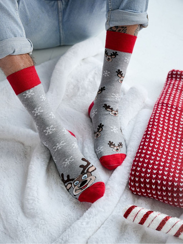 1290.039 Skarpety Świąteczne Renifery Milena – Nie Do Pary, Jasny Melanż