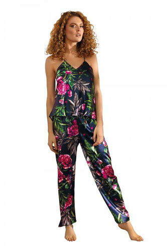 DK-KI Flowers Komplet Damski Piżama DKaren - 1 granatowy