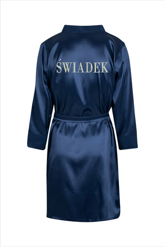 Świadek Szlafrok męski satynowy ByShelly - granatowy/srebrny