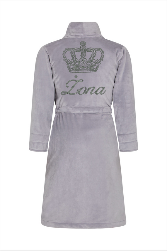 Żona + Korona Szlafrok damski polarowy ByShelly - jasny szary/szary