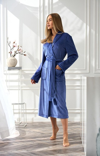 2510 Aura Szlafrok damski L&L długi navy – miękki, ciepły