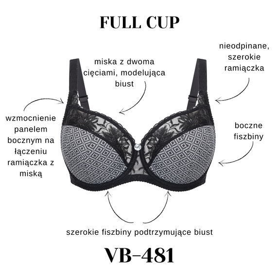 Vena VB-481 czarny biustonosz semi-soft full cup z szerokimi ramiączkami