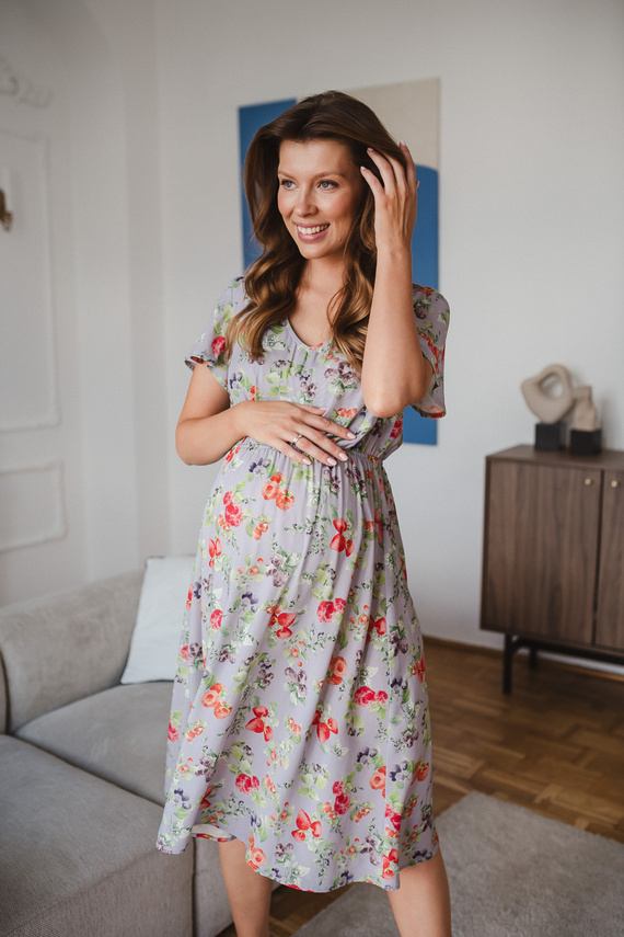 Lovely Dress Midi Milk & Love Sukienka Ciążowa i Do Karmienia Błękitna w Owoce