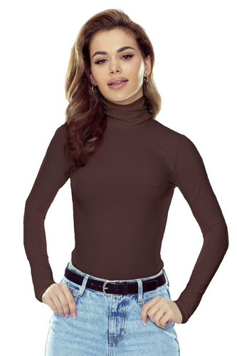 Matylda Bluzka Damska Eldar czekoladowy– Prążkowana Wiskoza Premium | Golf | Długi Rękaw | Idealna do Stylizacji Codziennych i Eleganckich