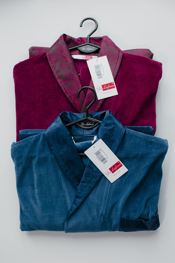 866 Noble Szlafrok męski welurowy De Lafense – krótki, elegancki, bawełna - burgund