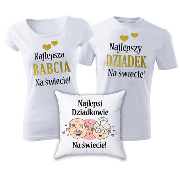 "Najlepsi Dziadkowie na świecie" ZESTAW dla BABCI I DZIADKA - koszulki + poduszka Moocha