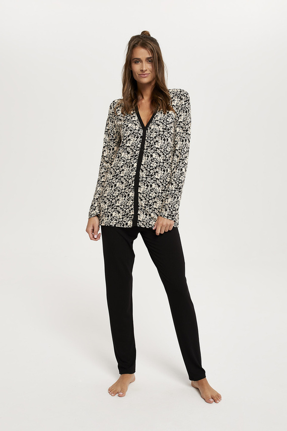 Abisynia Piżama Damska długi rękaw, długie spodnie Italian Fashion - druk/czarny