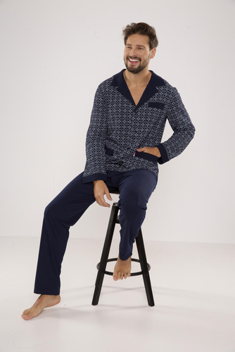 538 Carlo Piżama Męska De lafense - granat+kwadrat