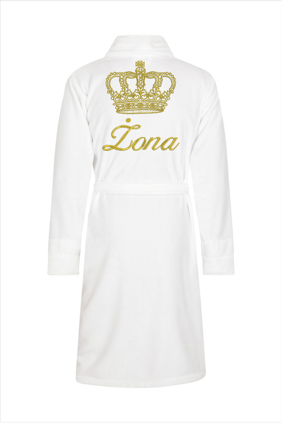Żona + Korona Szlafrok damski polarowy ByShelly - biały/złoty
