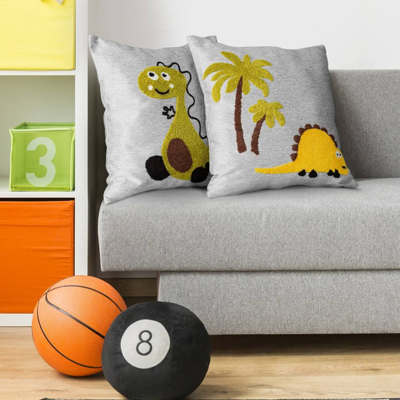 Dino 1 Poszewka dziecięca z dinozaurami Eurofirany stalowy