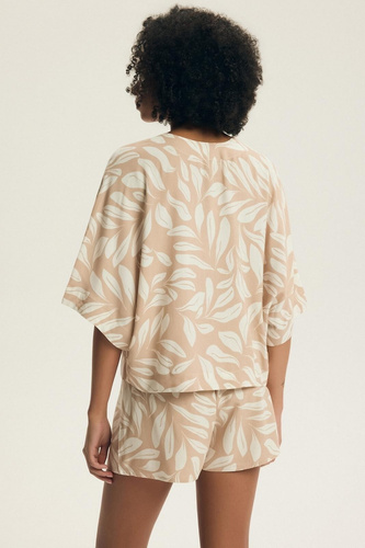 Piżama damska Henderson Dextra 43688 peach– wiskozowa, rozpinana, 3/4, roślinny print