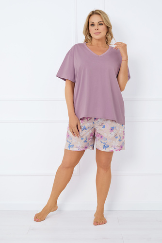 Genua Piżama Damska krótki rękaw, spodenki Italian Fashion - wrzosowy/druk 