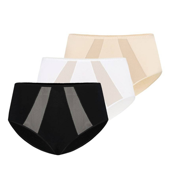 1125-3 Vicky Wielopak Figi z wysokim stanem Teyli - beżowy/czarny/biały