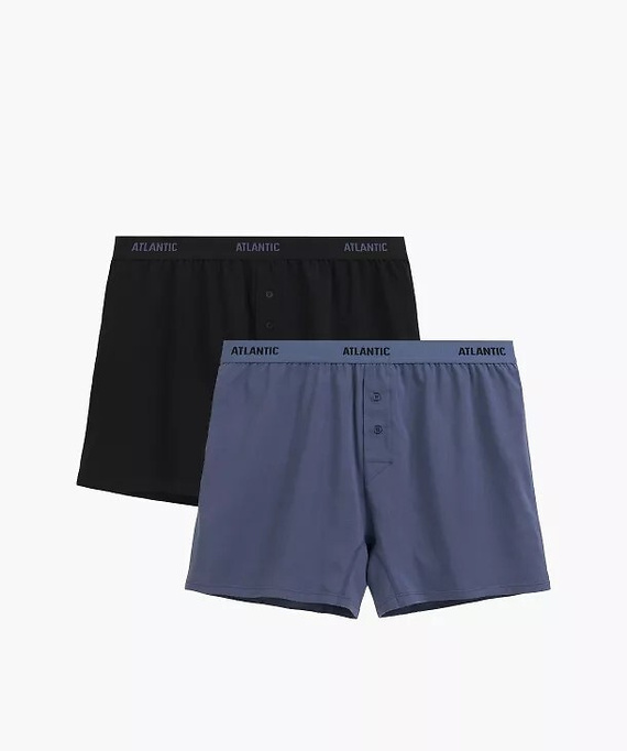 Bokserki męskie Atlantic 2MBX-0255 A2 2-pak czarny-denim– luźne, 100% bawełna