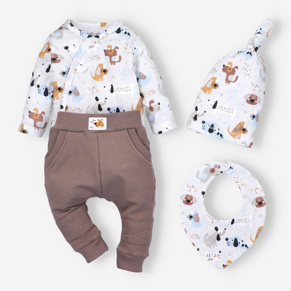 ABK-0027/PIE Psiaki Komplet niemowlęcy z bawełny organicznej Nini beżowy