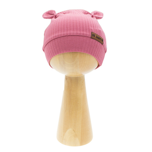 216054 Lala Czapka Nicol – prążkowana bawełna z elastanem, uszka i naszywka Be happy