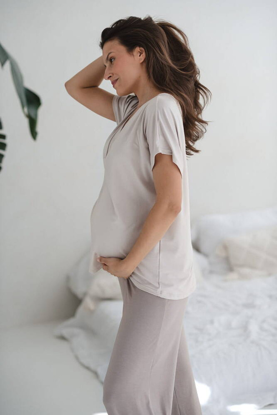 Moon bambusowe spodnie od piżamy ciążowej długie Milk&Love beżowy