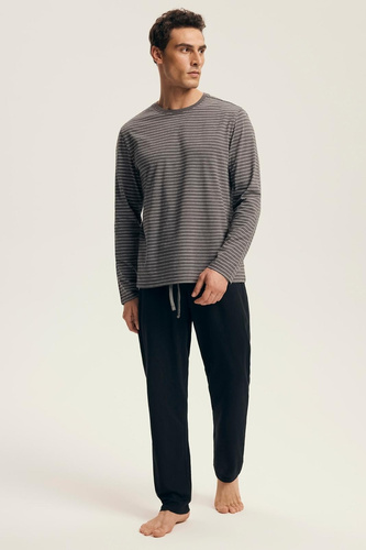 Piżama męska Premium 43455 New Henderson szara – bawełniana, długi rękaw, eleganckie opakowanie