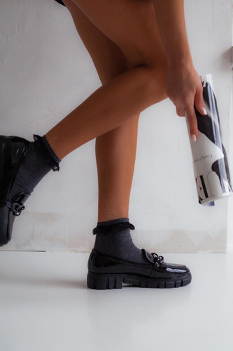 0897 Skarpety damskie z koronką Milena - ciemny melanż