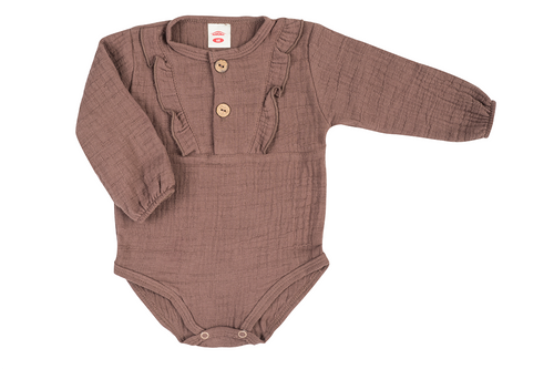 03252GDRC "Bamboo Muslin Girl Choco" Body długi rękaw muślinowe Makoma