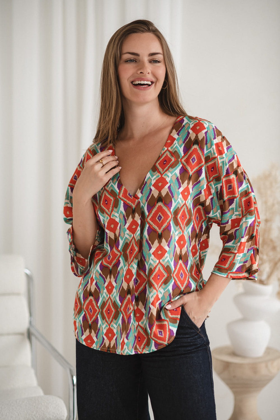 Bahama Mama Bluzka ciążowa do karmienia Milk&Love w print Boho– wiskoza, rękaw 3/4, oversize