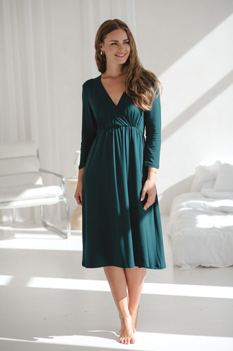 Star Light Koszula nocna ciążowa i do karmienia bambusowa 7/8 Milk&Love butelkowa zieleń– oddychająca, do szpitala, wygodne karmienie piersią