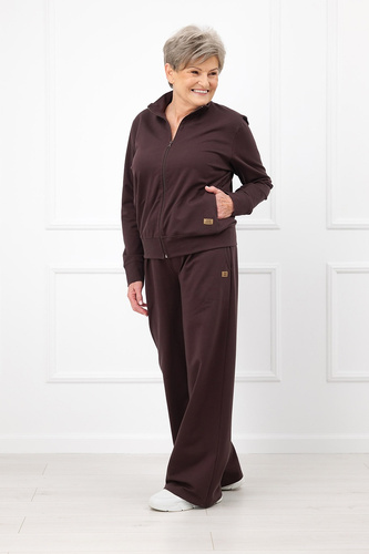 Bluza Damska Credo Italian Fashion Bawełniana Rozpinana Stójka Kieszenie-brązowa