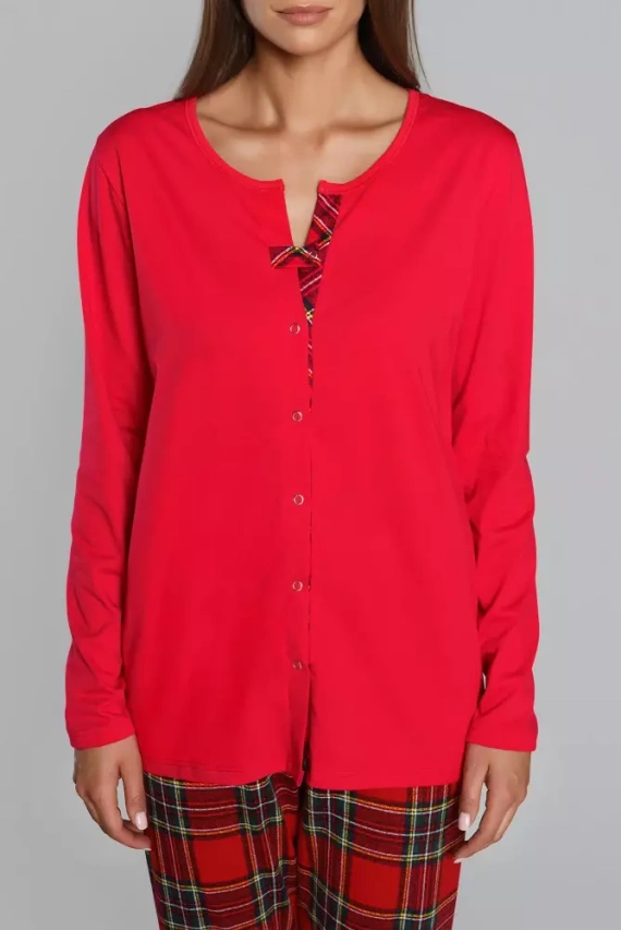 Zorza piżama damska długi rękaw, spodnie Italian Fashion - czerwony/druk 