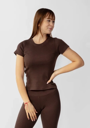 Halima Bluzka damska prążkowana Dkaren - czekoladowy