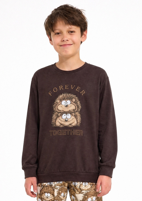 Cornette Young Boy Forever 593/193,966/193Piżama Chłopięca 100% Bawełna Jeże Brązowa