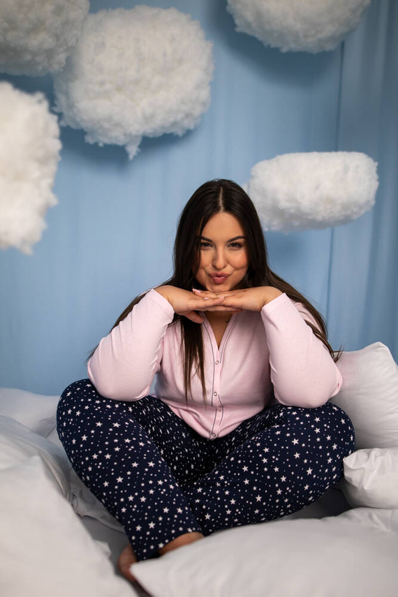 Libra Piżama Damska rozpinana długi rękaw i spodnie Italian Fashion - różowy/druk 