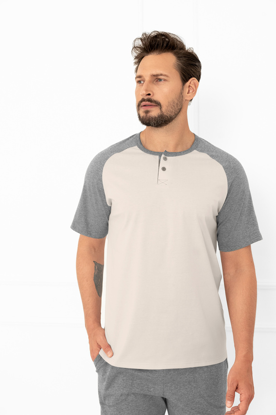 Aleksander Piżama męska Italian Fashion beżowa  – bawełna, koszulka polo i spodnie