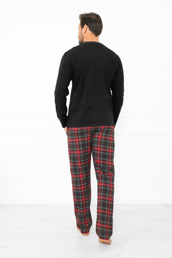 Rusoli piżama męska Italian Fashion ciemny melanż – bawełniana w kratę, długa, wygodna