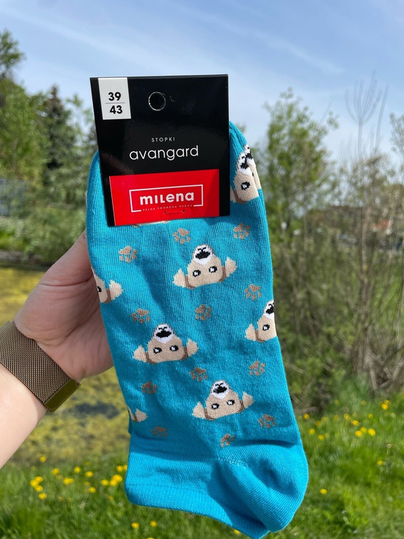 1108-050 Pieski Stopki męskie Milena – wzorzyste i wygodne - lazurowy