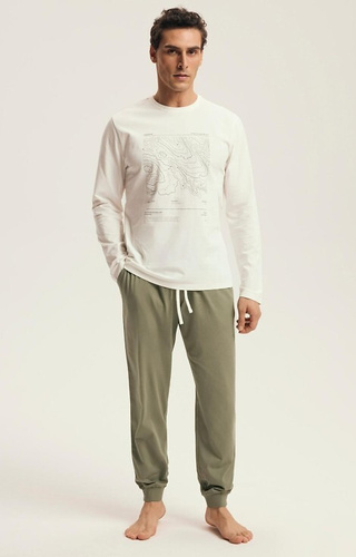 43464 Local Piżama męska bawełniana Henderson cream – wygodny komplet z nadrukiem