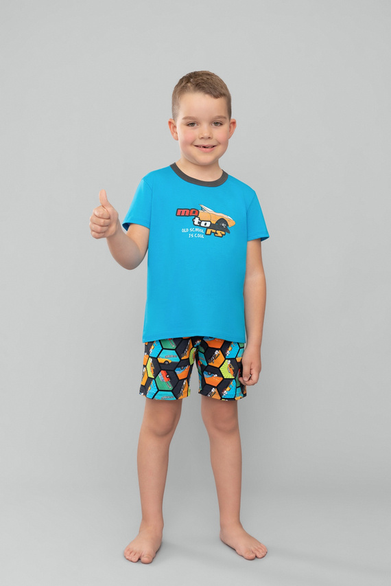 Komiks Piżama chłopięca krótki rękaw, spodnie Italian Fashion - turkusowy/druk
