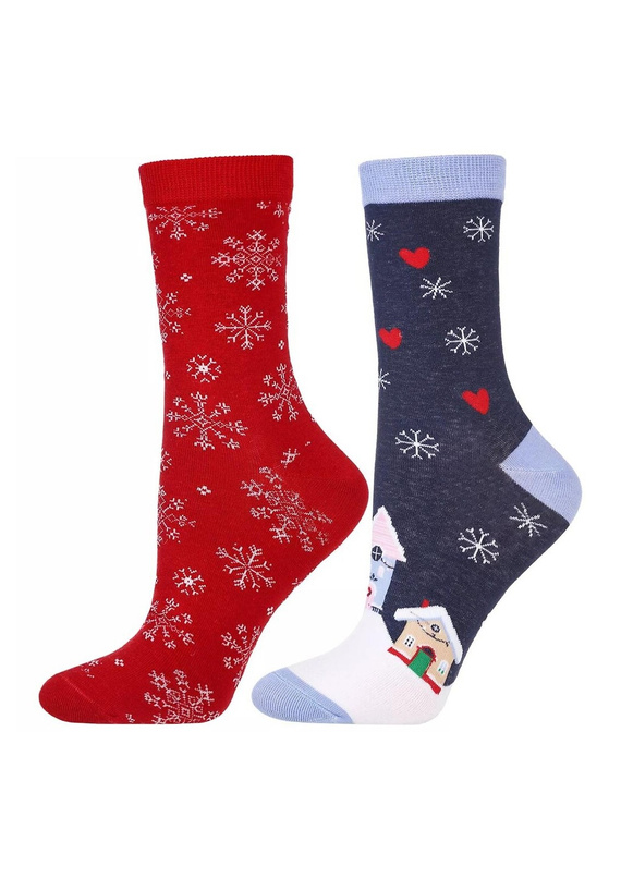 Skarpetki damskie Moraj CSL450-045 – świąteczne, ciepłe, frotte od wewnątrz