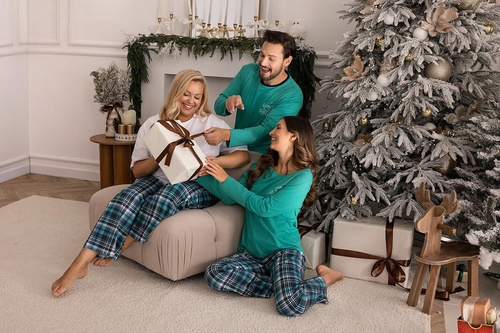 Piżama męska Regina 507 zielony – bawełniana, długa, koszulka z nadrukiem i spodnie w kratę