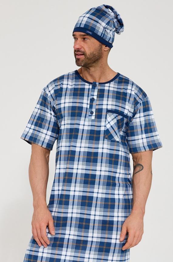 Cornette – męska koszula nocna 109/37 z bawełny 100%, krótki rękaw i dekolt na guziki