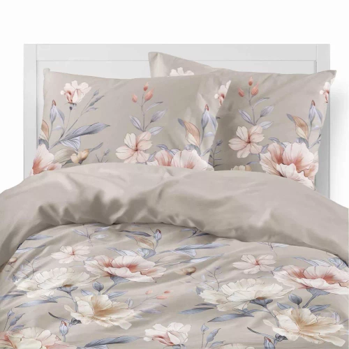 5636 A Pościel flanelowa Pastel Flowers Detexpol beżowa w kwiaty morelowo-różowe– ciepła, miękka i elegancka