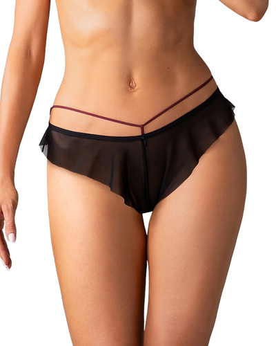 Figi Damskie Obsessive Parisel Panties Bordowe z Paskami i Falbanką