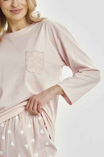 Nori 3442 Piżama damska Taro  różowa bawełna rękaw 7/8 wygodna