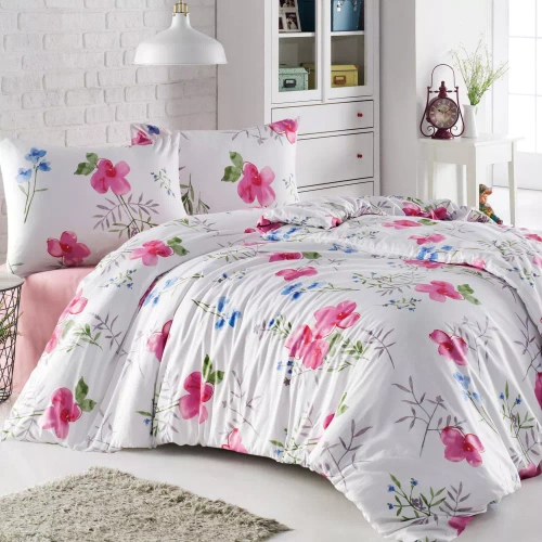 31504/2 Pościel flanelowa kwiaty Darymex biały/róż