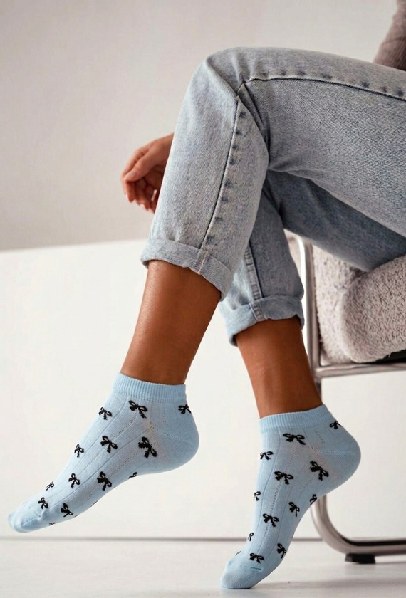 Stopki Małe Kokardki 1146-087 Milena – Bawełniane, Elastyczne, Komfortowe, Z Kokardkami niebieski